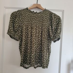 LOFT Green Flutter Sleeve Blouse with Peter Pan Collar